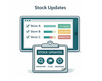Stock update dashboard showing store levels